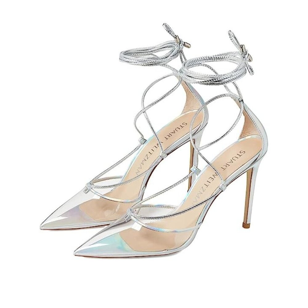 Stuart Weitzman Point Toe Stiletto Pumps Silver Clear | Size 7